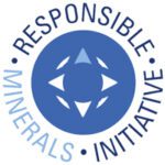 Responsible Minerals Initiative logo featuring a blue circular design with four white arrow shapes pointing inward and the organization's name in blue uppercase letters around the circle.