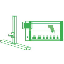 Diagram showing a laboratory robotic arm next to an automated liquid handling system with vials.